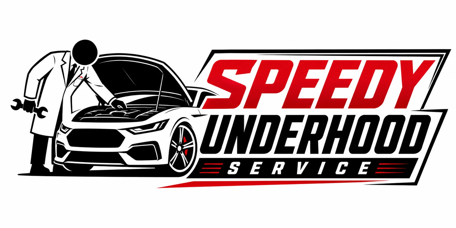 Speedy Underhood Service logo showing a mechanic inspecting a car engine